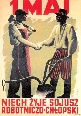 1 Maj. Niech żyje sojusz robotniczo-chłopski, plakat Konstantego Sopoćki, 1948 r. /Encyklopedia Internautica