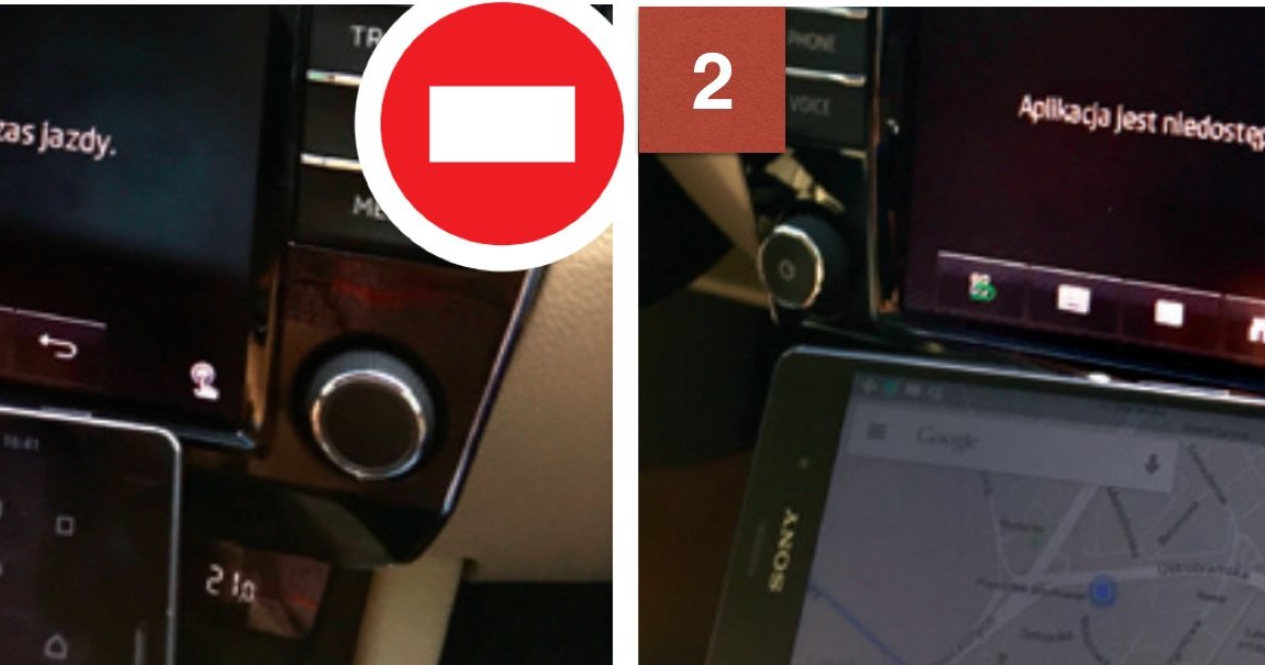 1. Popularna aplikacja Yanosik nie może być używana podczas jazdy samochodem. 2. Z map i nawigacji Google też można korzystać tylko na postoju. Po ruszeniu autem obraz na ekranie samochodu się wyłączył. /Motor