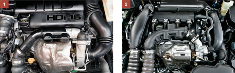 [1] Popularny diesel 1.6 HDi nie sprawia większych problemów. [2] Wersja benzynowa 1.6 THP zaskakuje niską żywotnością łańcucha rozrządu. /Motor