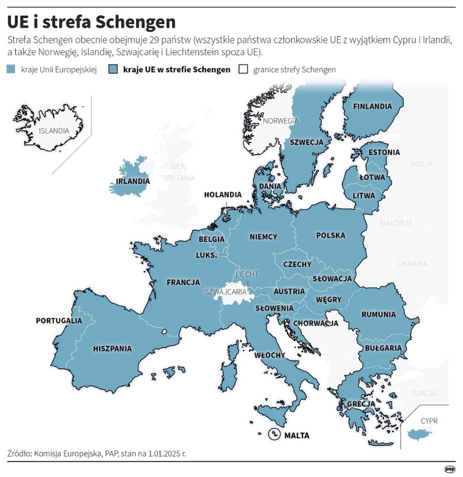 1 stycznia 2025 roku zniesiona została kontrola na granicach lądowych z Bułgarią i Rumunią. Oba kraje starały się o wejście do pełnej strefy Schengen od chwili przystąpienia do UE w 2007 r. /Maciej Zieliński /PAP