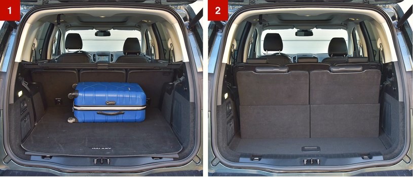 [1] W ustawieniu pięcioosobowym bagażnik ma pojemność aż 700 l. Na dodatek jego kształt jest bardzo foremny. [2] Z siedmioma osobami na pokładzie minivan Forda pomieści 300 l bagażu. /Motor