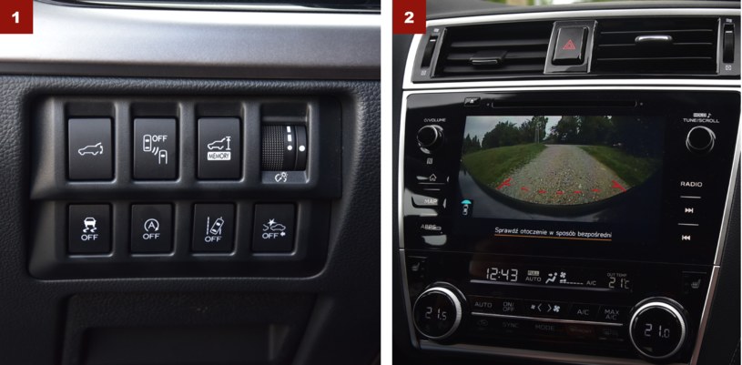 [1] Większość systemów bezpieczeństwa auta obsługuje się na panelu umieszczonym z lewej strony deski rozdzielczej. [2] Kamery ułatwiają manewrowanie, ale nie zawsze zastąpią nieoferowane czujniki parkowania. /Motor