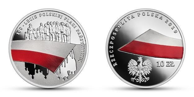 100-lecie polskiej flagi państwowej, 10 zł, rewers (L) i awers (P) /NBP