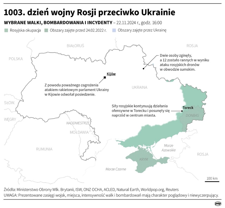 1003. dzień wojny Rosji przeciwko Ukrainie /Michał Czernek /PAP