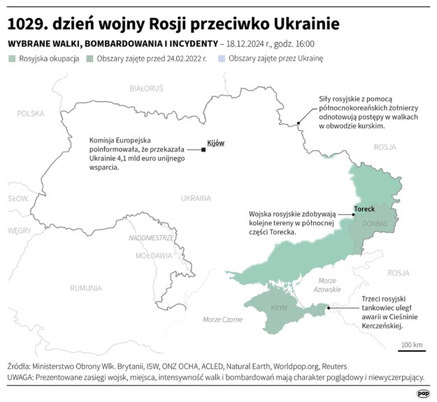 1029. dzień wojny Rosji przeciwko Ukrainie /Michał Czernek /PAP