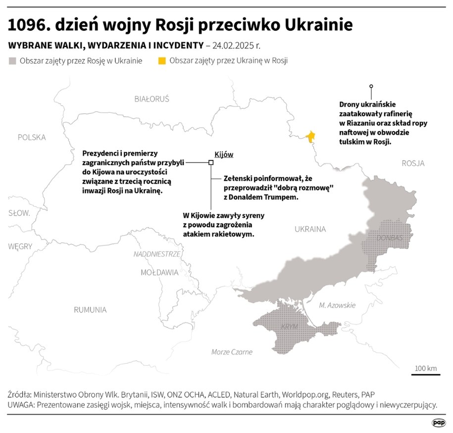 1096. dzień wojny Rosji przeciwko Ukrainie /Michał Czernek /PAP