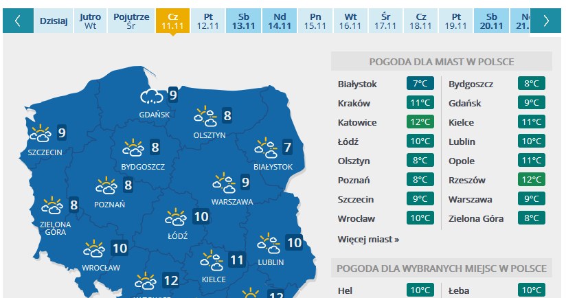 11 listopada. Jaka pogoda na Święto Niepodległości 2021? /INTERIA.PL