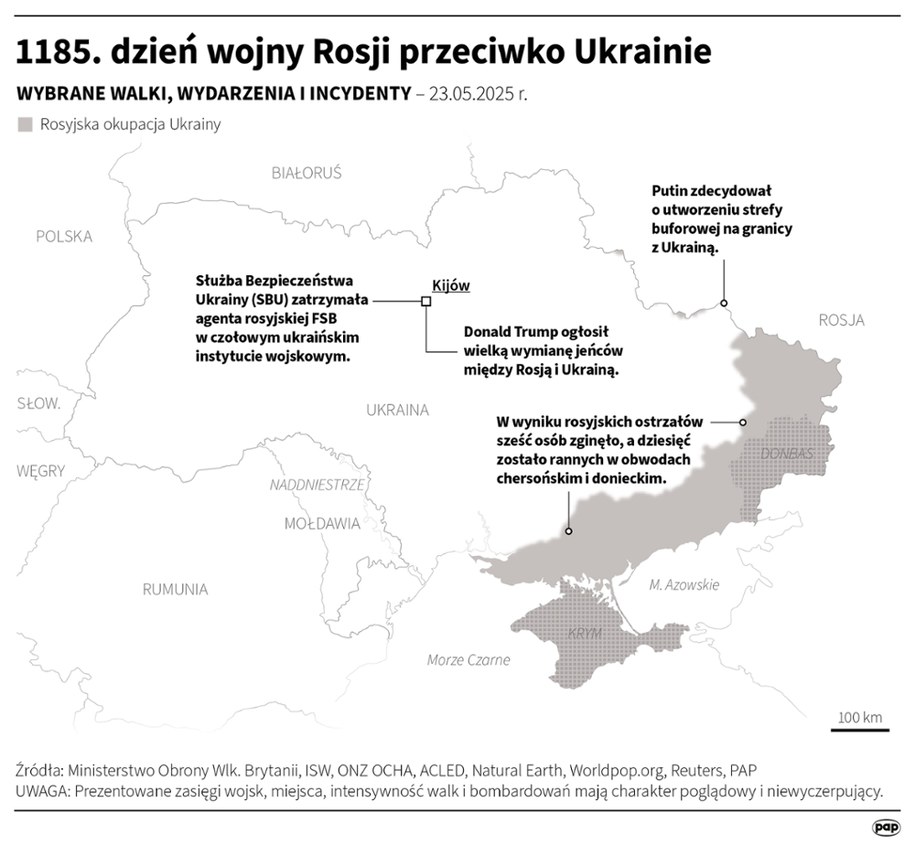 1185. dzień wojny Rosji przeciwko Ukrainie /Michał Czernek /PAP