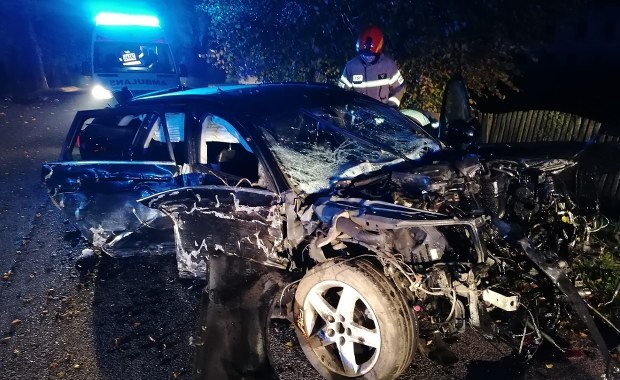 20-latek bez prawa jazdy wpadł w poślizg i uderzył w drzewo. Pięć osób rannych