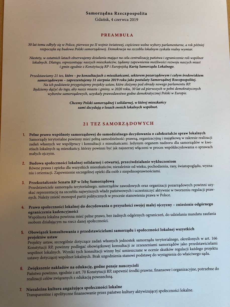 21 tez Samorządnej Rzeczpospolitej /Kuba Kaługa /RMF FM