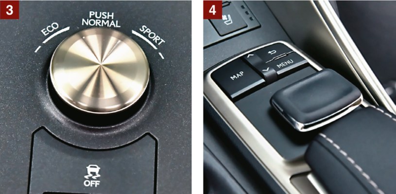 [3] Do wyboru: 1 z 3 trybów jazdy. ESP wyłącza się całkowicie. [4] Multimedia obsługuje się nie pokrętłem, a tym joystickiem. /Motor