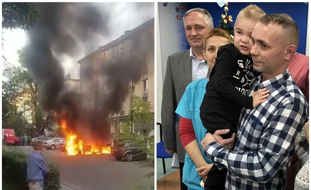 3-latek został w płonącym aucie. Mikołaj po 9 operacjach opuszcza szpital