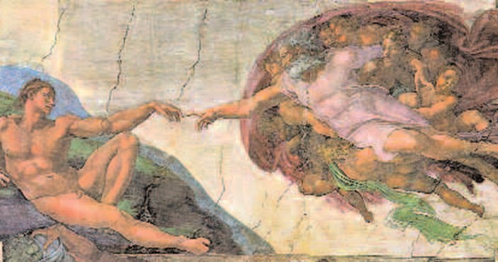 3 Stworzenie Adama, fresk Michała Anioła z kaplicy Sykstyńskiej, ok. 1511 r. 3 Stworzenie Adama, fresk Michała Anioła z kaplicy Sykstyńskiej, ok. 1511 r. /Encyklopedia Internautica