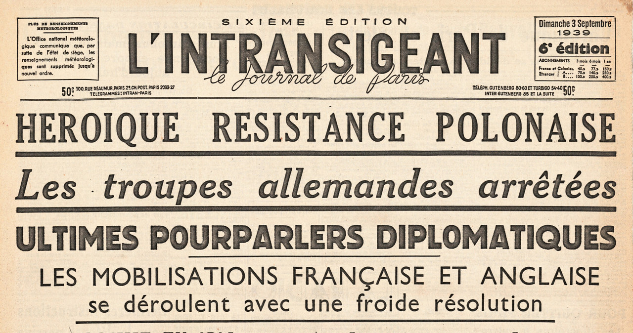 3 września 1939 roku francuska prasa donosiła, że Polska stawia heroiczny opór /John Frost Newspapers /East News