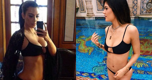 33-letnia Kim Kardashian (L) w stroju swej 16-letniej siostry Kylie Jenner (P) /