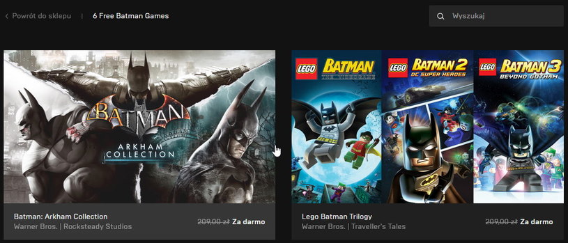 6 gier z serii Batman dostępnych za darmo na Epic Games Store /materiały źródłowe