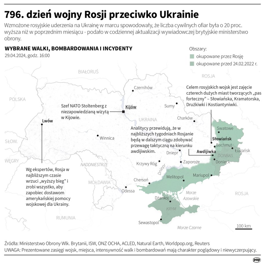 796. dzień wojny Rosji przeciwko Ukrainie /Adam Ziemienowicz /PAP