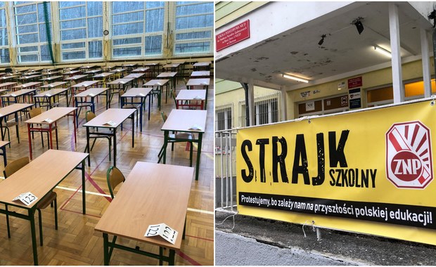 8. dzień strajku nauczycieli, pierwszy dzień egzaminu ósmoklasisty [ZAPIS RELACJI]