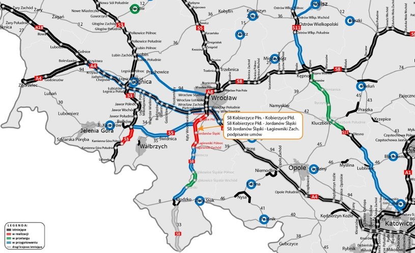 87-kilometrowy odcinek S8 między Wrocławiem i Kłodzkiem został podzielony na sześć fragmentów. /GDDKiA