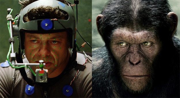 Aby Andy Serkis mógł wyglądać jak szympans Caesar, musiał nałożyć specjalny hełm /materiały dystrybutora