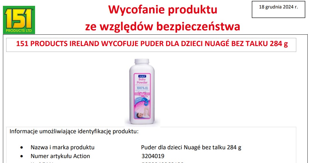 Action apeluje do klientów, by nie używali pudru dla dzieci /Action /materiał zewnętrzny