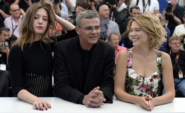 Adele Exarchopoulos, Abdellatif Kechiche i Lea Seydoux na festiwalu w Cannes 2013 /AFP