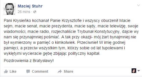 "Aferę" postanowil skomentować sam Maciej Stuhr /Facebook