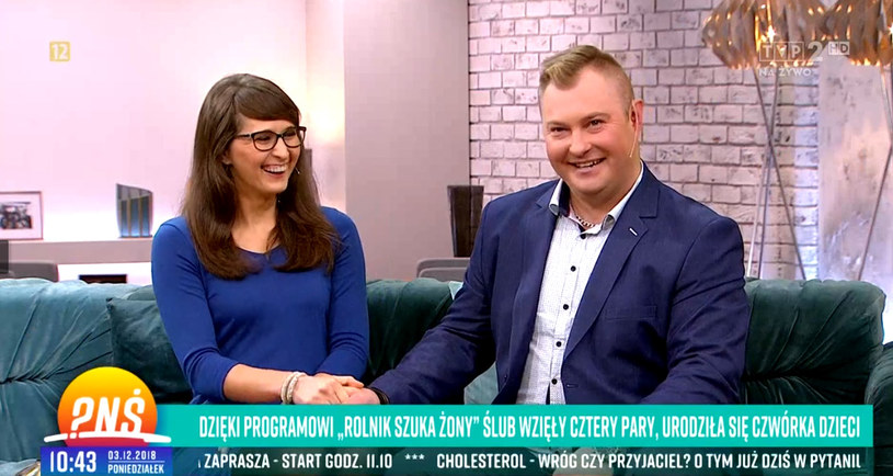 Agata i Łukasz, para z "Rolnik szuka żony 5", gościa w studiu "Pytania na śniadanie" /TVP /materiał zewnętrzny