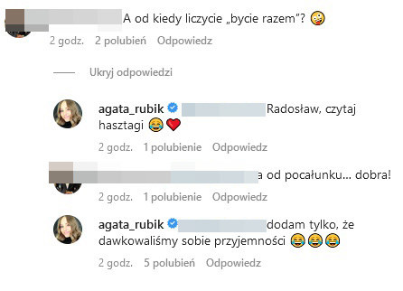 Agata Rubik odpowiada na komentarz fana /www.instagram.com/piotr_rubik /Instagram