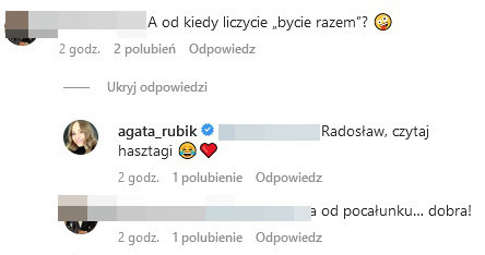 Agata Rubik odpowiada na komentarz fana /www.instagram.com/piotr_rubik /Instagram