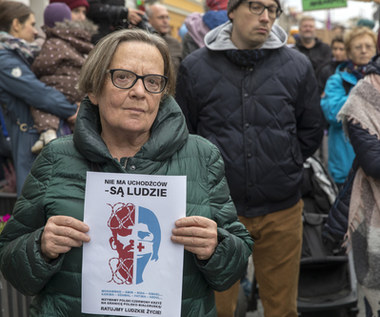 Agnieszka Holland na proteście "Stop torturom na granicy"