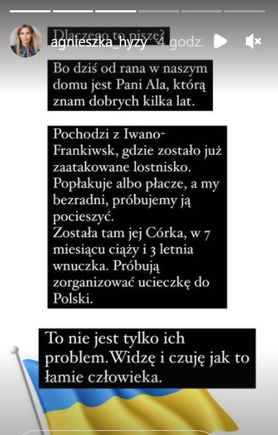 Agnieszka Hyży o Ukrainie /Instagram