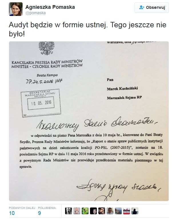 Agnieszka Pomaska o audycie na Twitterze /
