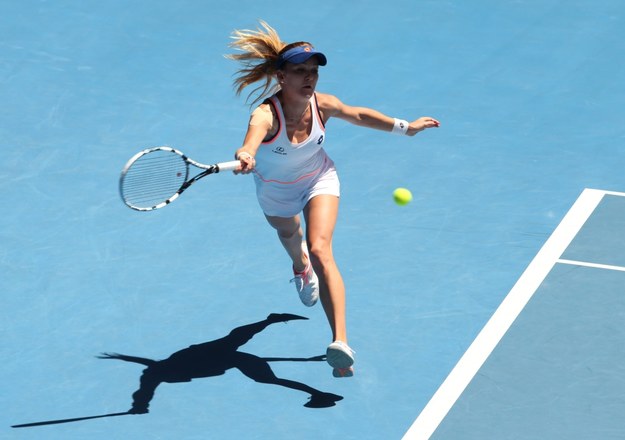 Agnieszka Radwańska podczas meczu z Wiktorią Azarenką w ćwierćfinale Australian Open /DAVID CROSLING /PAP/EPA