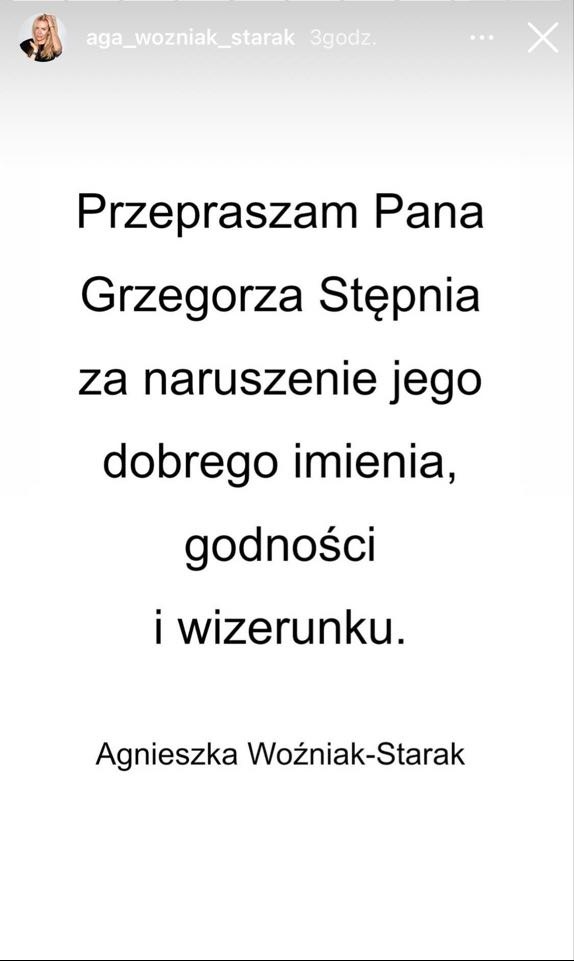 Agnieszka Woźniak-Starak opublikowała przeprosiny /Screen z Insta Story /