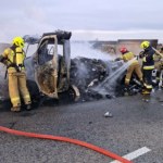 pożar samochodu Akcja ratownicza na A2. Spłonął dostawczak