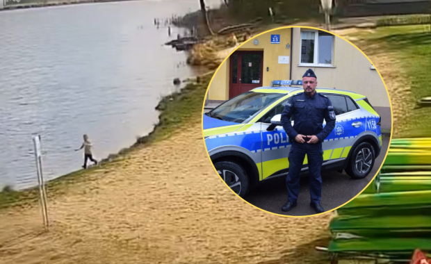 Akcja ratunkowa nad stawem. Policjant uratował tonące dzieci