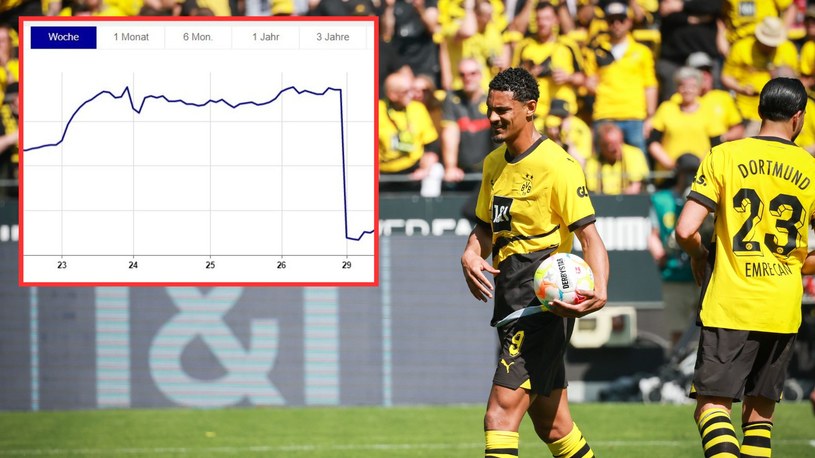 Akcje Borussi Dortmund wyraźnie staniały po tym, gdy drużyna przegrała walkę o mistrzostwo Niemiec w ostatniej kolejce Bundesligi /CHRISTIAN CHARISIUS/DPA/AFP, Börse Frankfurt /