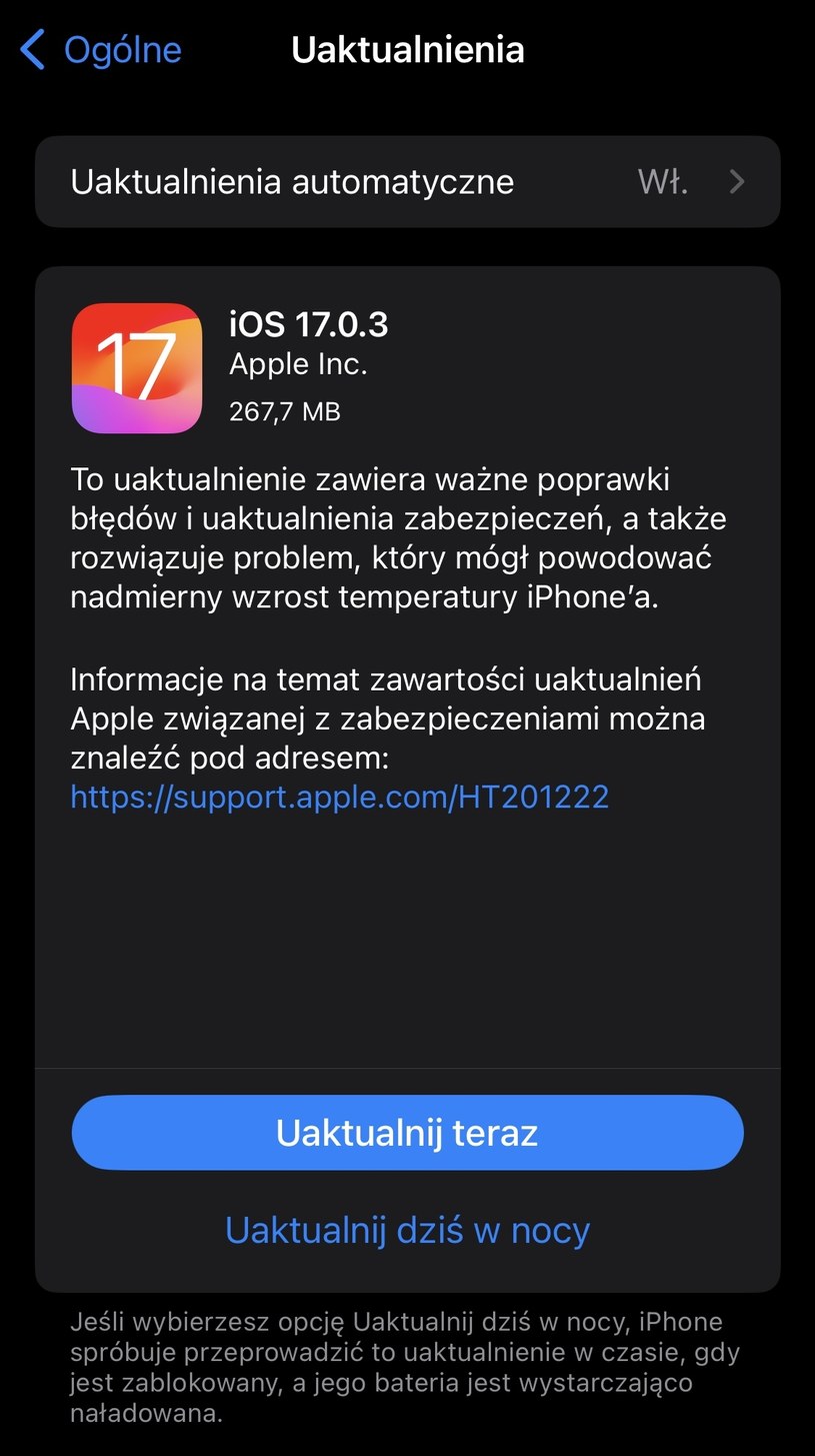 Aktualizacja iOS 17.0.3 rozwiązuje różne problemy /Dawid Długosz /INTERIA.PL