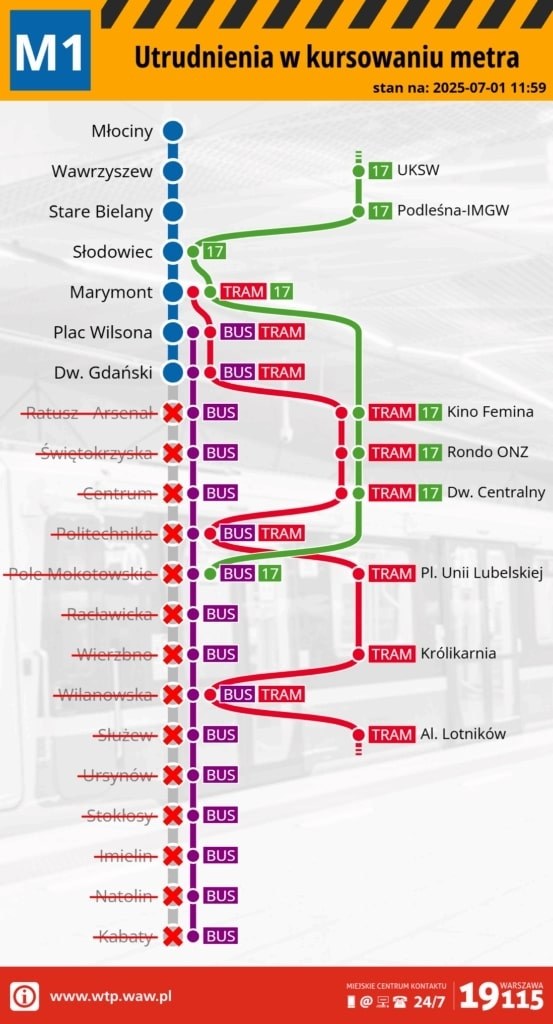 Aktualna mapka komunikacji zastępczej /WTP Warszawa /Materiały prasowe