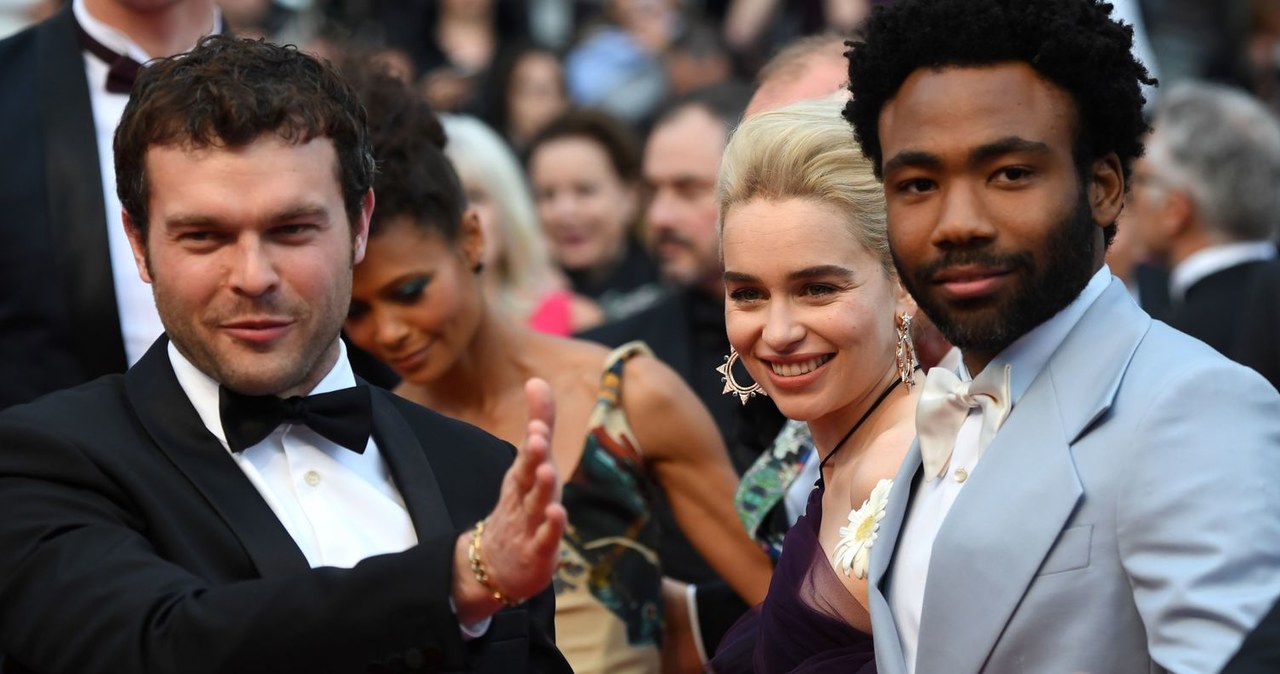 Alden Ehrenreich, Emilia Clarke i Donald Glover na premierze filmu "Han Solo: Gwiezdne wojny - historie" w Cannes 2018 /AFP