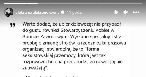 Aleksandra Kwaśniewska Instastory - wypowiedź komentatora sportowego / @aleksandraleksandrowna /Instagram