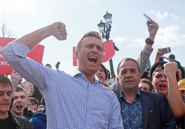 Aleksiej Nawalny podczas protestu w Moskwie /	PAP/ITAR-TASS /PAP/ITAR-TASS