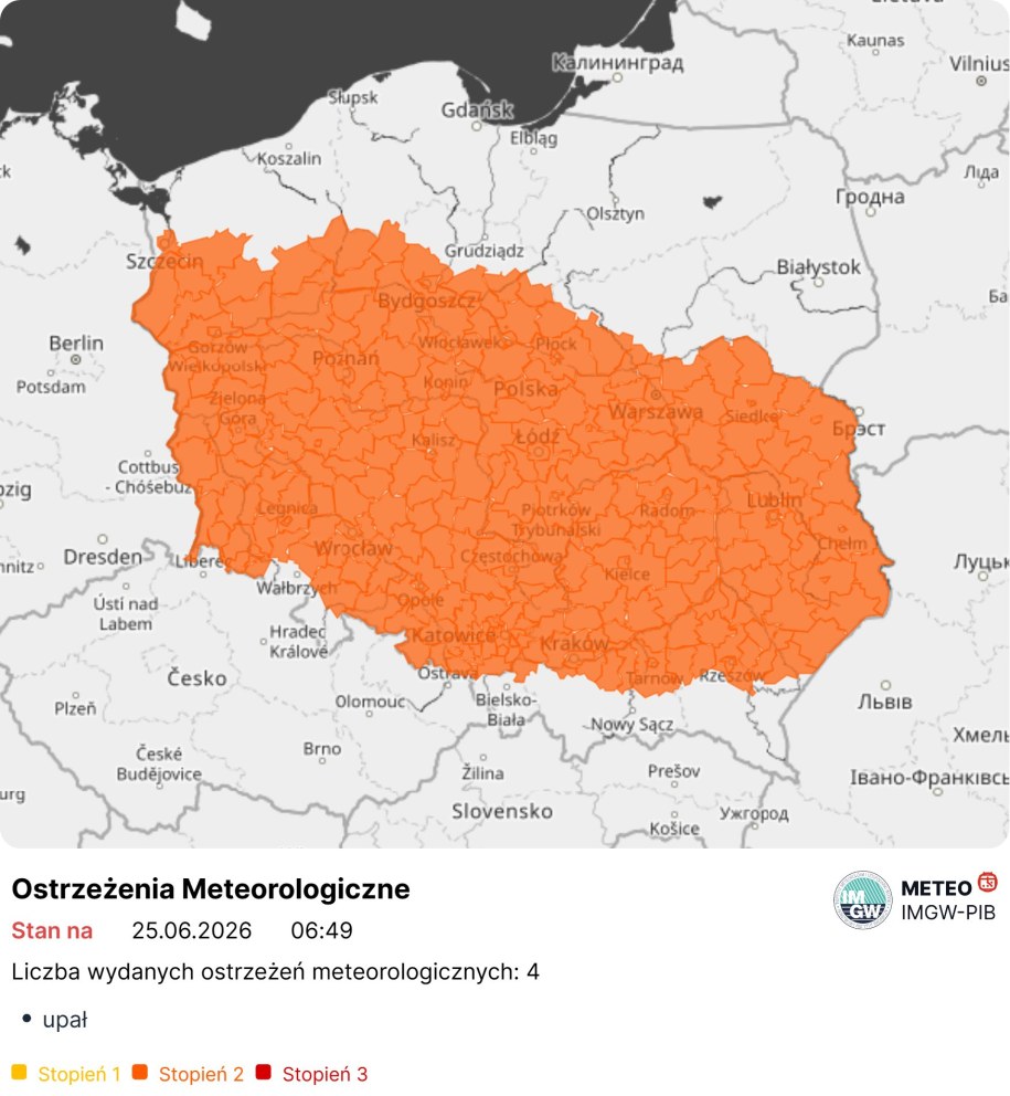 Alerty 2. stopnia obowiązujące w czwartek, 25 czerwca od godz. 12:00 /IMGW /Materiały prasowe