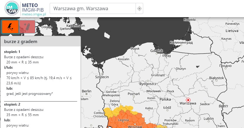 Alerty IMGW - ostrzeżenia przed burzami /IMGW /