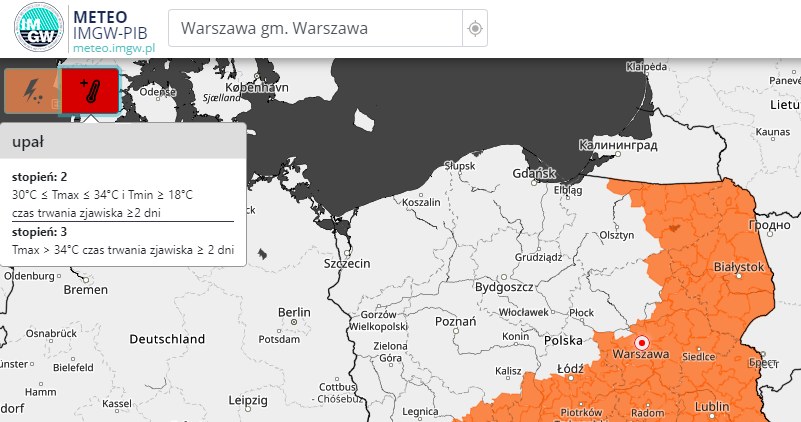 Alerty IMGW - ostrzeżenia przed upałami /IMGW /