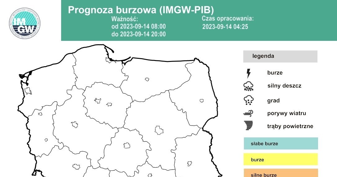 Alerty IMGW pierwszego stopnia dotyczące silnego deszczu i burz wydano dla południowych części kraju /IMGW /