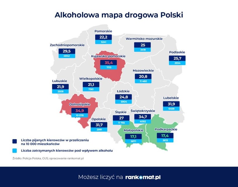 Alkoholowa mapa Polski. Oto, gdzie jeździ najwięcej pijanych kierowców. / Fot. rankomat.pl /