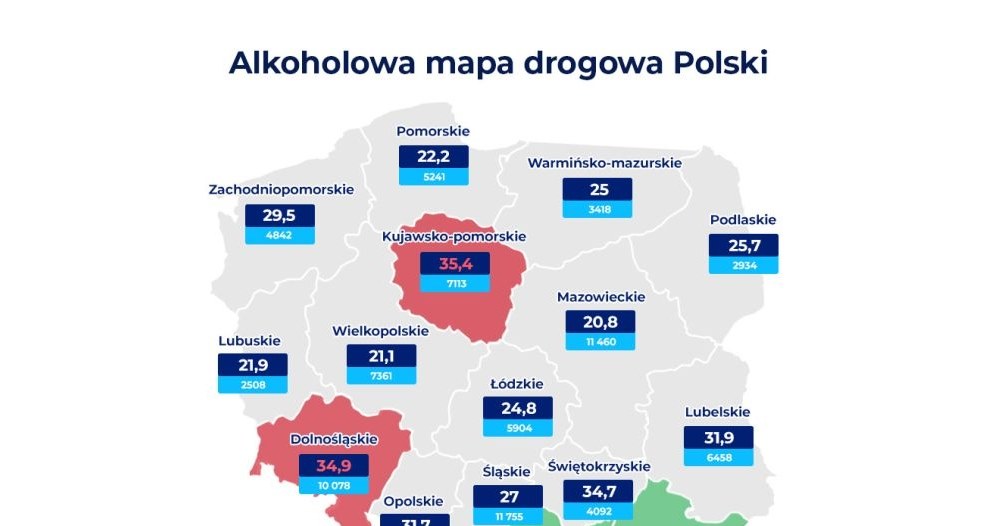 Alkoholowa mapa Polski. Oto, gdzie jeździ najwięcej pijanych kierowców. / Fot. rankomat.pl /