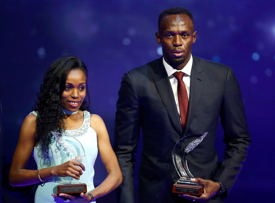 Almaz Ayana i Usain Bolt /PAP/EPA/SEBASTIEN NOGIER /PAP/EPA